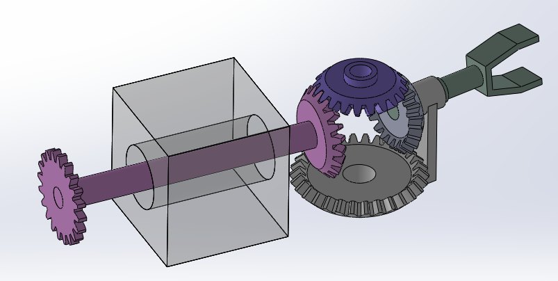 1번 피니언 — 내측 샤프트와 보라색 베벨기어